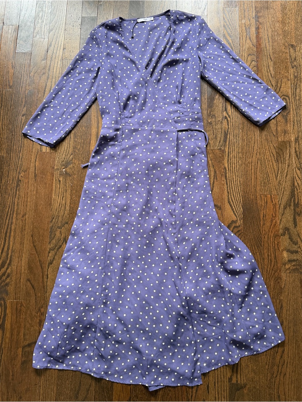 Mango Periwinkle Polka Dot Wrap Midi Dress - Picture 2 of 7